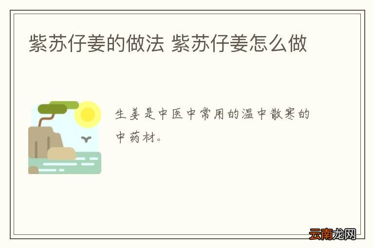 紫苏仔姜的做法 紫苏仔姜怎么做