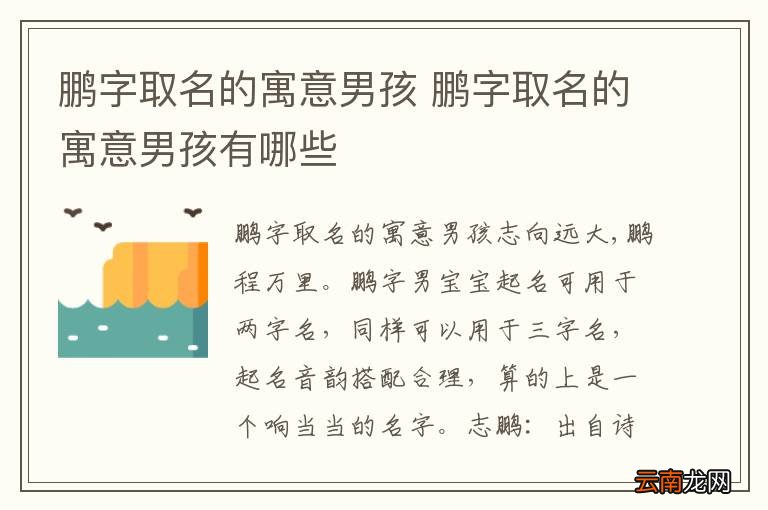 鹏字取名的寓意男孩 鹏字取名的寓意男孩有哪些
