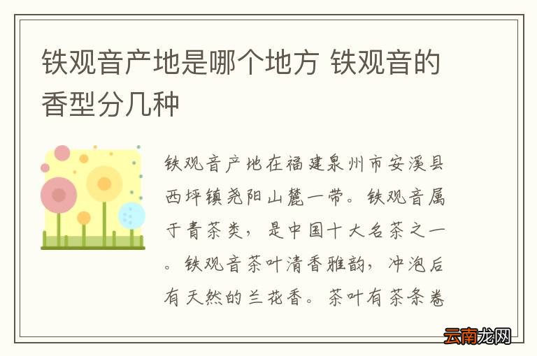 铁观音产地是哪个地方 铁观音的香型分几种