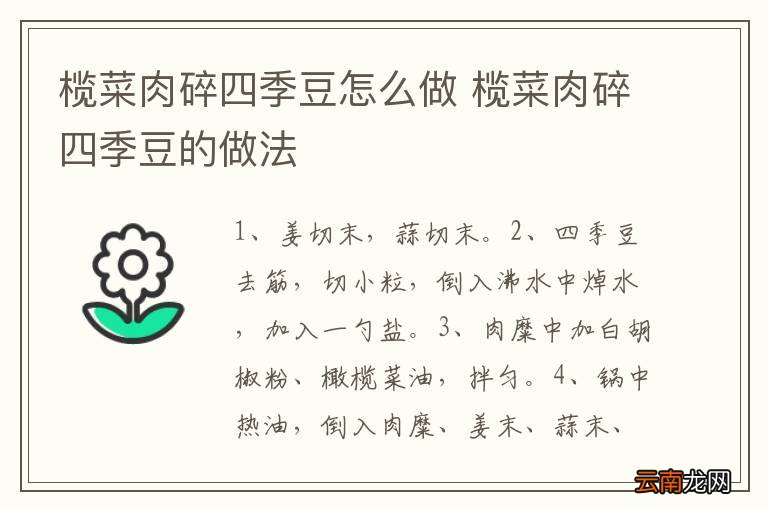 榄菜肉碎四季豆怎么做 榄菜肉碎四季豆的做法