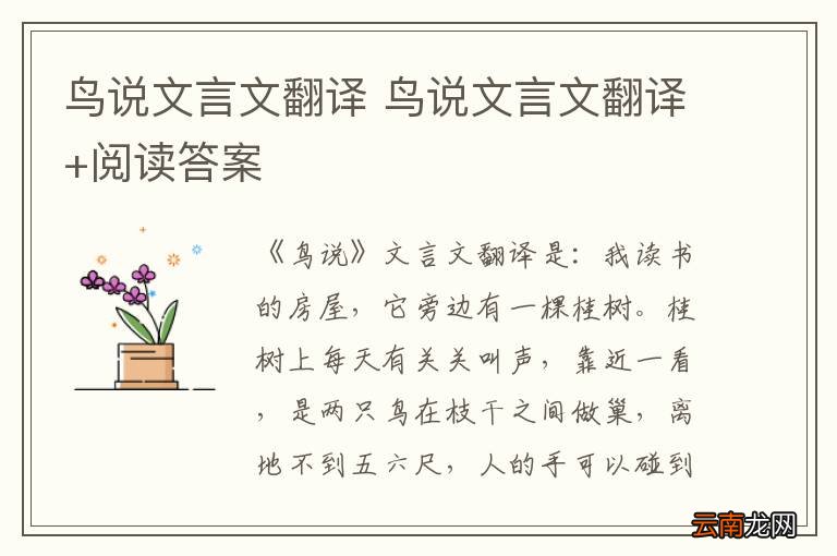 鸟说文言文翻译 鸟说文言文翻译+阅读答案