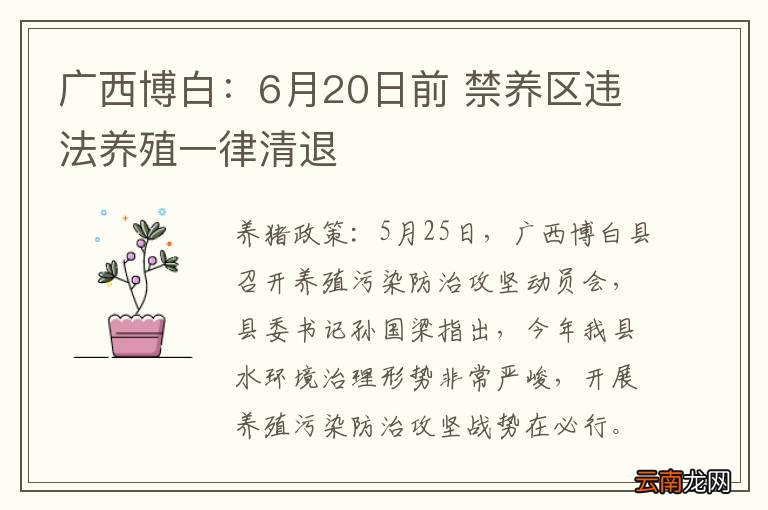 广西博白：6月20日前 禁养区违法养殖一律清退