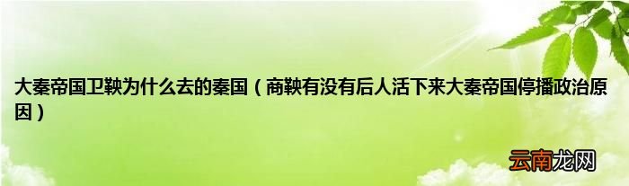 商鞅有没有后人活下来大秦帝国停播政治原因 大秦帝国卫鞅为什么去的秦国