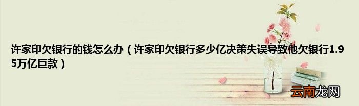 许家印欠银行多少亿决策失误导致他欠银行1.95万亿巨款 许家印欠银行的钱怎么办