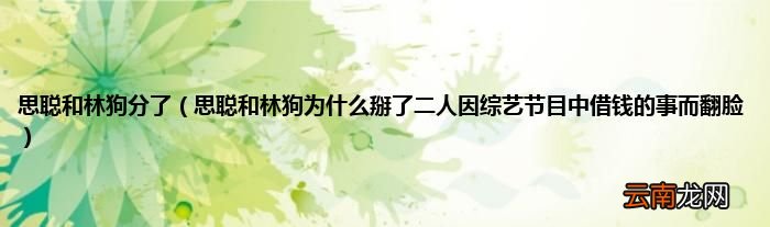 思聪和林狗为什么掰了二人因综艺节目中借钱的事而翻脸 思聪和林狗分了