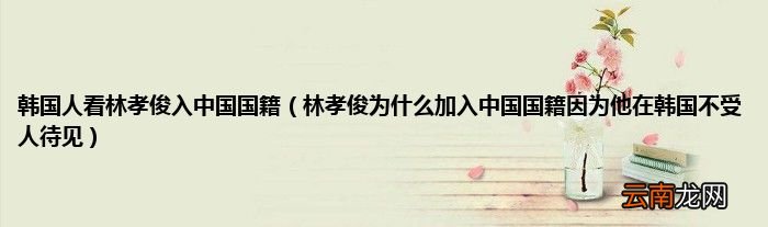 林孝俊为什么加入中国国籍因为他在韩国不受人待见 韩国人看林孝俊入中国国籍