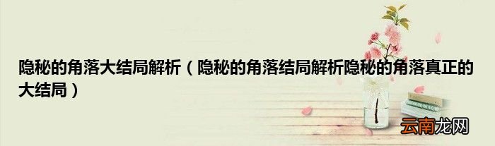 隐秘的角落结局解析隐秘的角落真正的大结局 隐秘的角落大结局解析