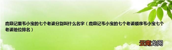 鹿鼎记韦小宝的七个老婆顺序韦小宝七个老婆地位排名 鹿鼎记里韦小宝的七个老婆分别叫什么名字