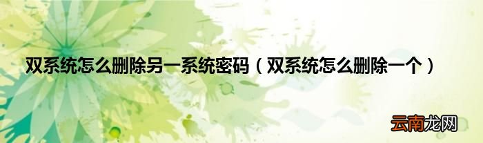 双系统怎么删除一个 双系统怎么删除另一系统密码