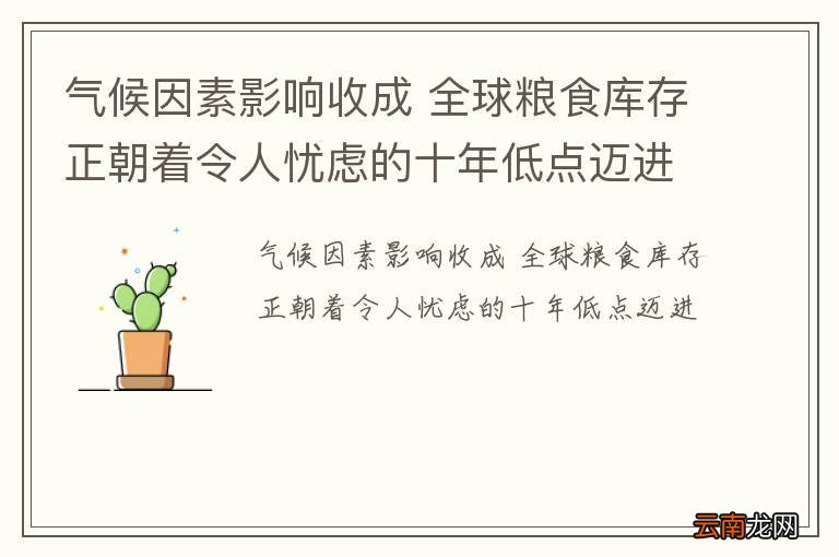 气候因素影响收成 全球粮食库存正朝着令人忧虑的十年低点迈进