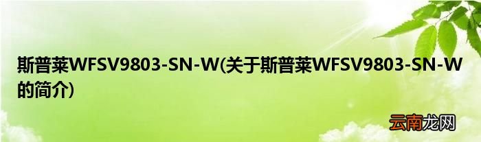关于斯普莱WFSV9803-SN-W的简介 斯普莱WFSV9803-SN-W